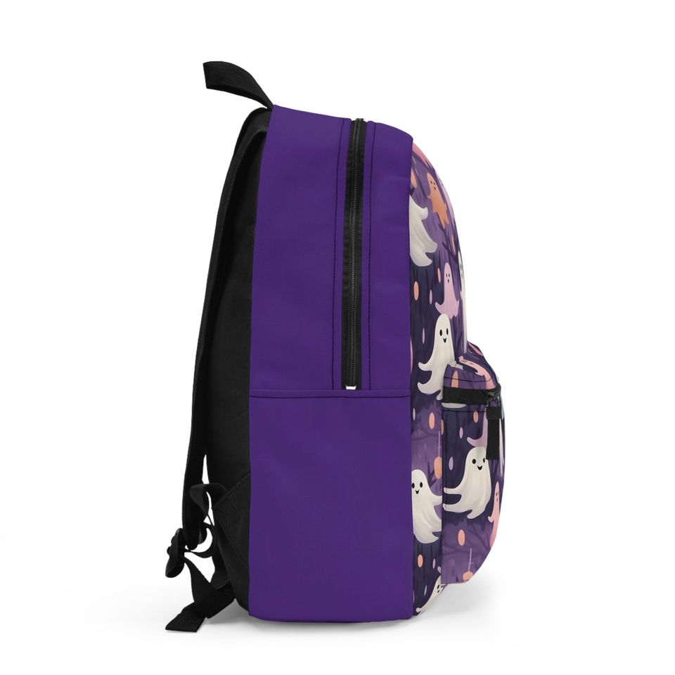 Pink Purple Blue Ghosts Halloween Backpack, Ghostly Haunted Halloween Travel Backpack, Ghost Print in Pink Purple and Blue