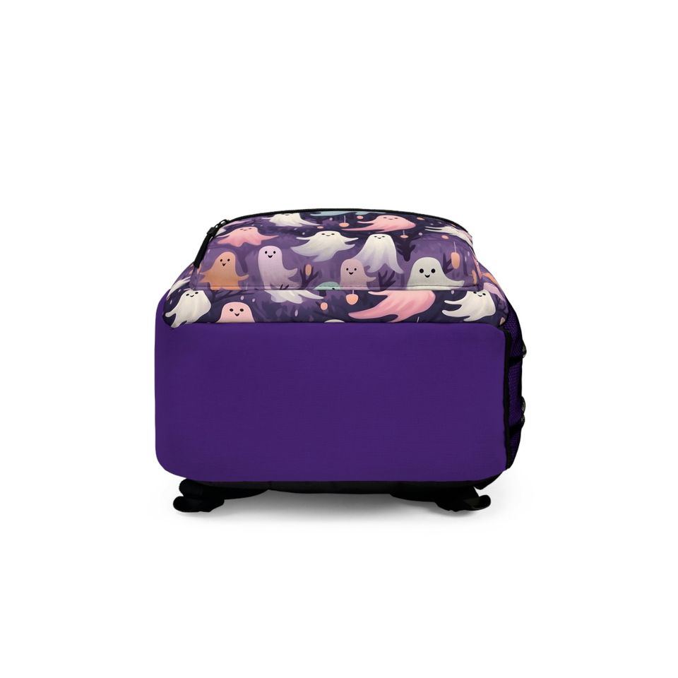 Pink Purple Blue Ghosts Halloween Backpack, Ghostly Haunted Halloween Travel Backpack, Ghost Print in Pink Purple and Blue