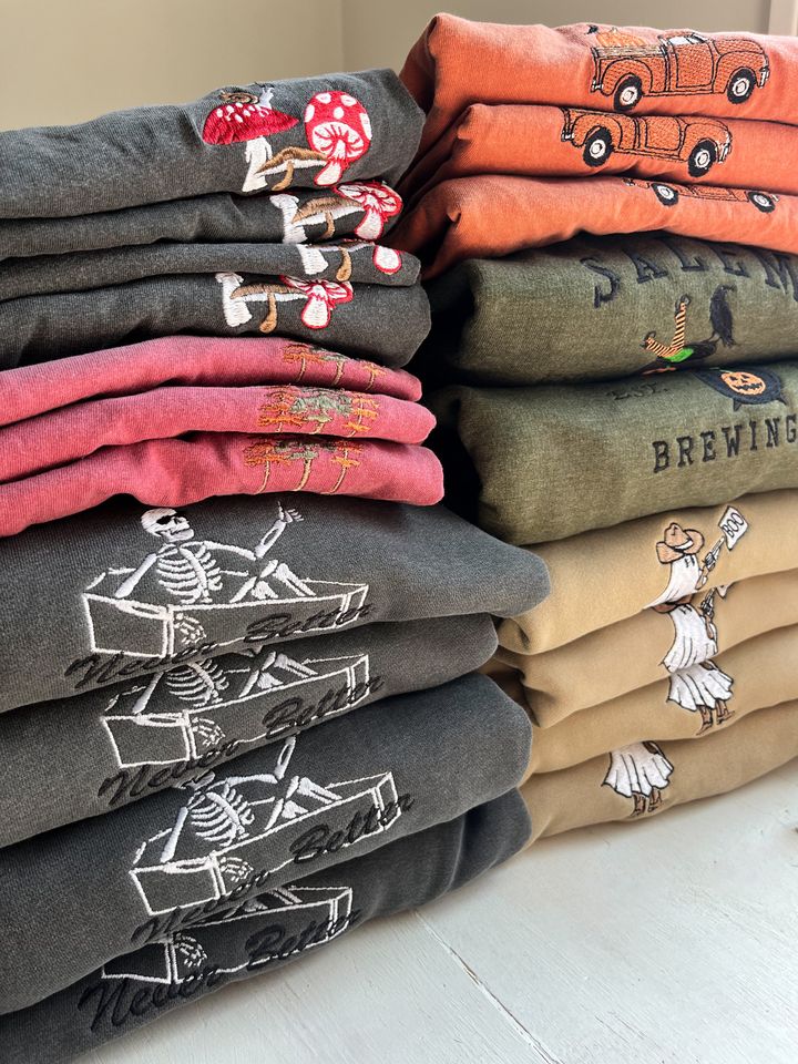 Skeleton Never Better Vintage Style Embroidered Halloween Sweater