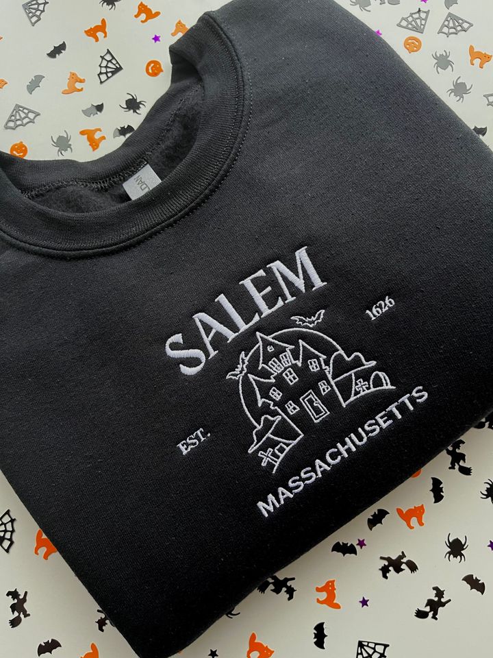Salem Massachusetts Halloween Embroidered Sweatshirt