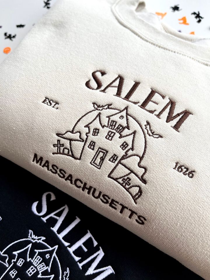 Salem Massachusetts Halloween Embroidered Sweatshirt
