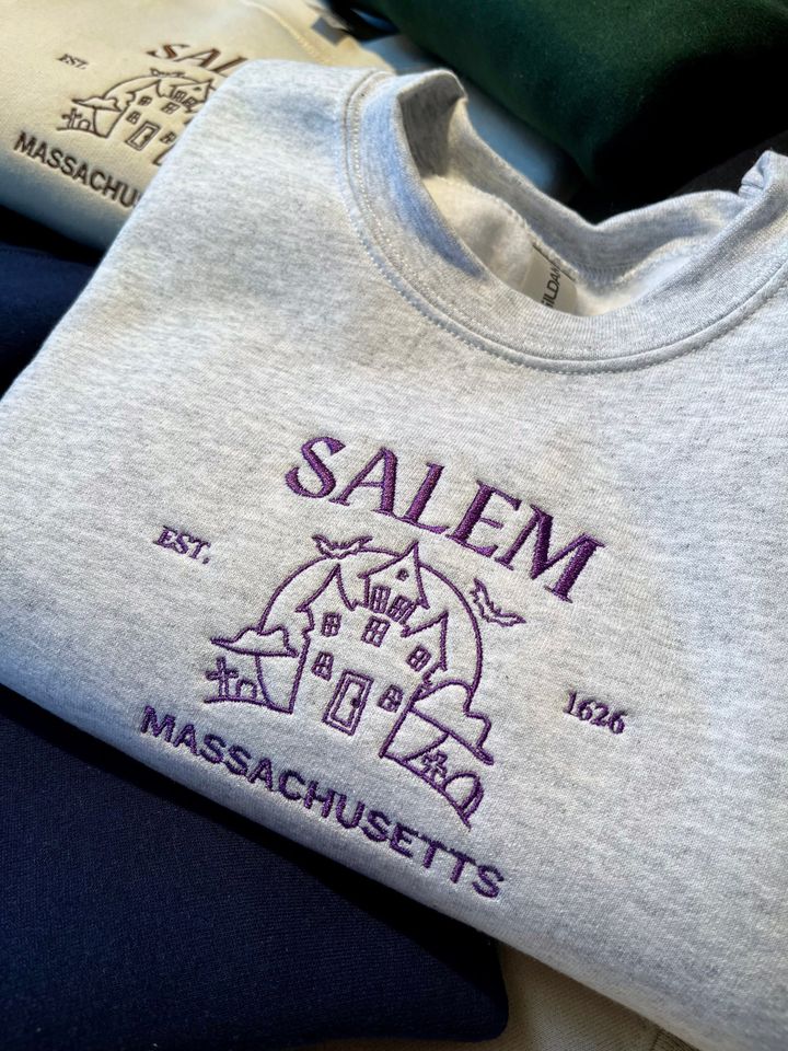 Salem Massachusetts Halloween Embroidered Sweatshirt