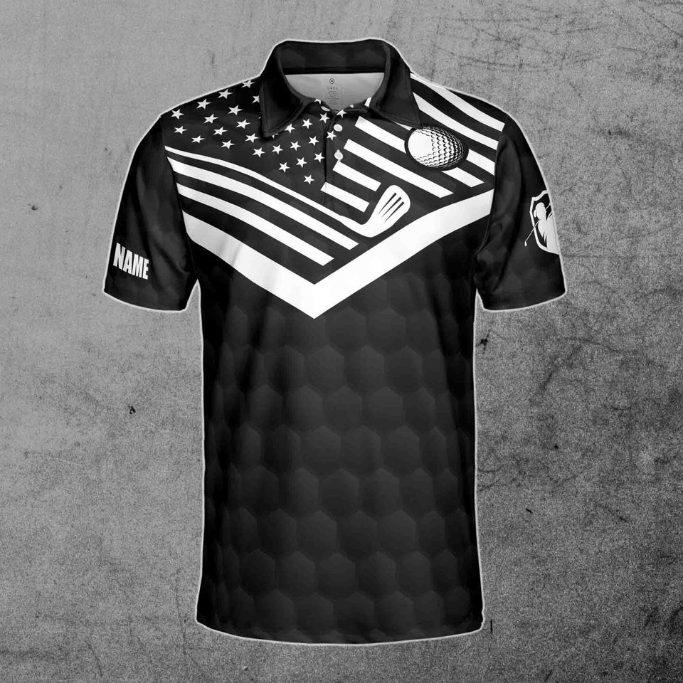 Custom Name American Golf Swing Swear Drink Repeat Polo Shirt