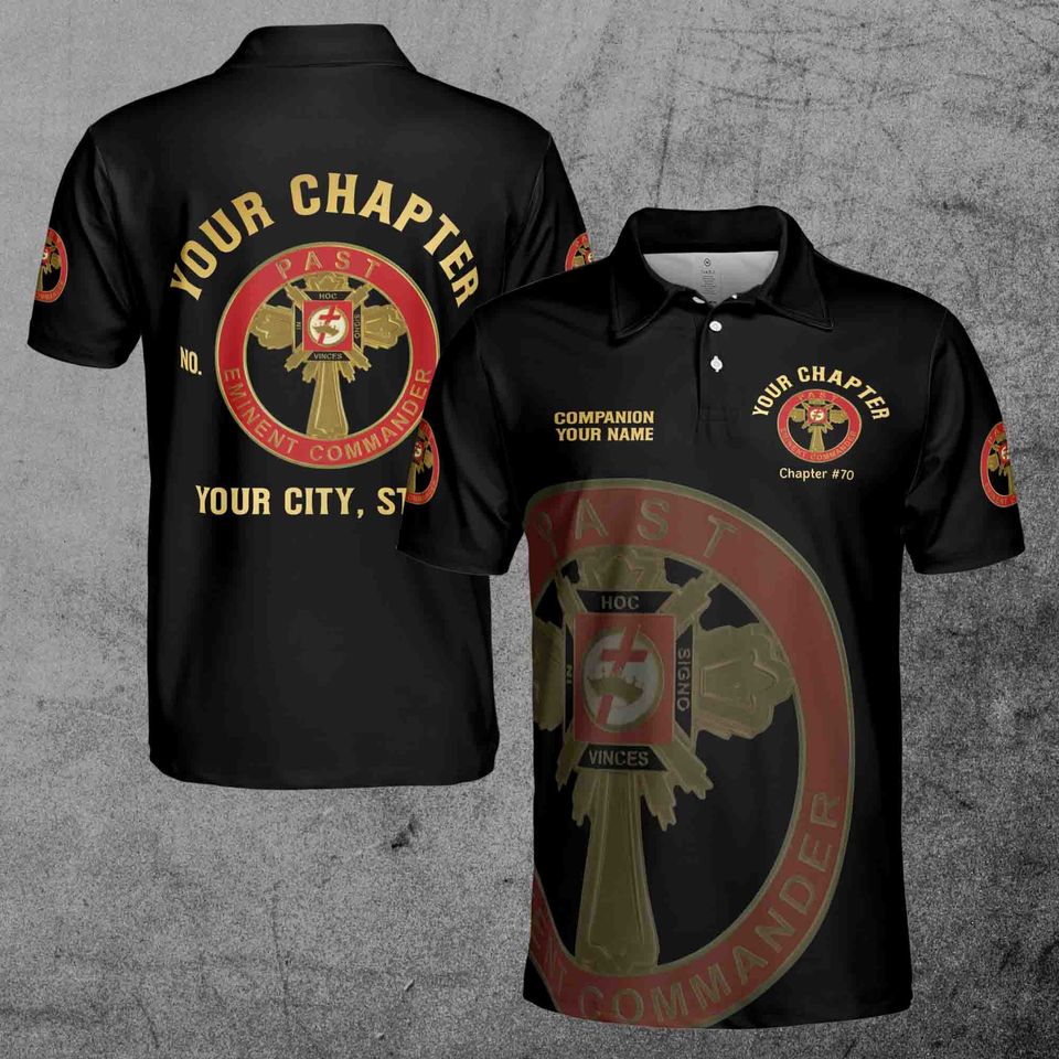 Customize Name Chapter Masonic Knights Templar Past Commander Freemasonry Men's Polo Shirt