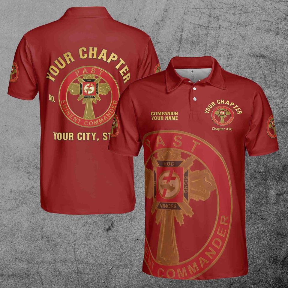 Customize Name Chapter Masonic Knights Templar Past Commander Freemasonry Men's Polo Shirt