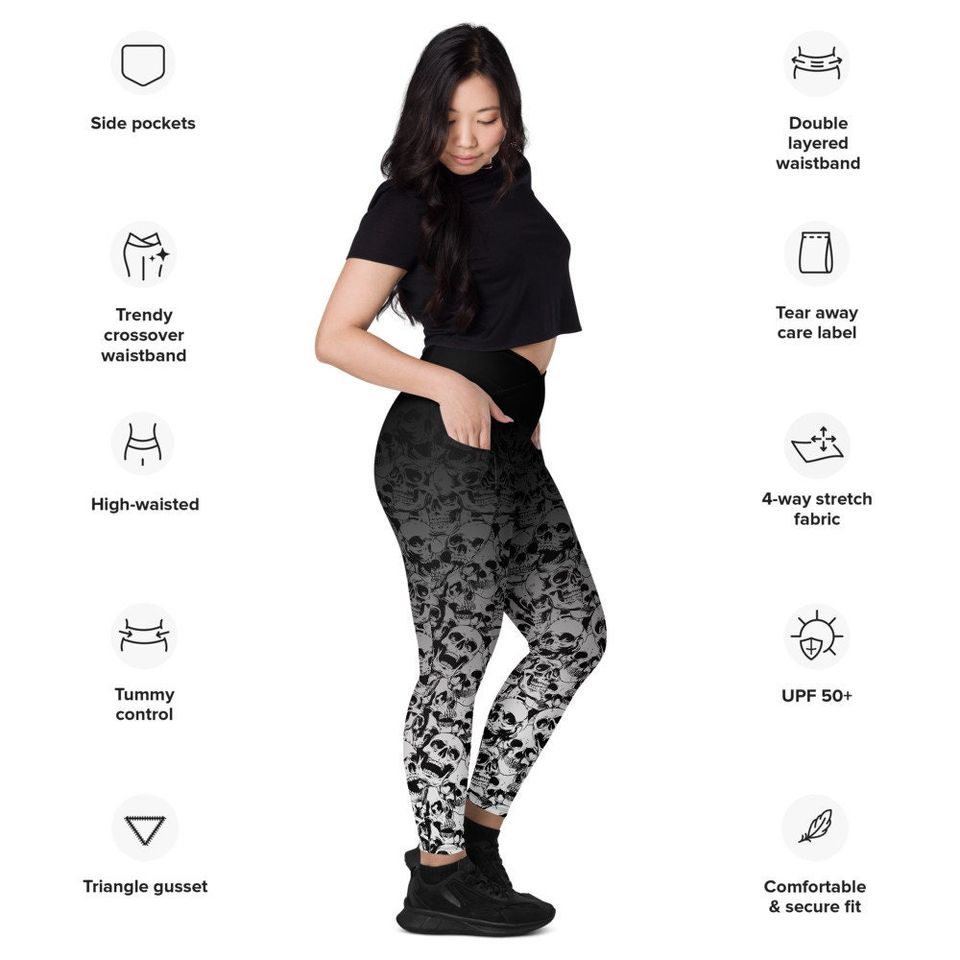 Skull Pattern Leggings with Pockets - Halloween - Goth - Emo - Spooky Season