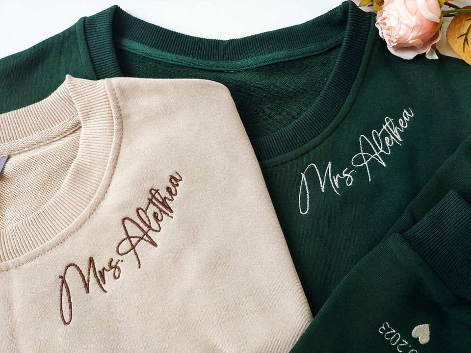 Custom Neckline Mrs. Embroidered Sweatshirt, Name On Neckline,Future Mrs sweatshirt