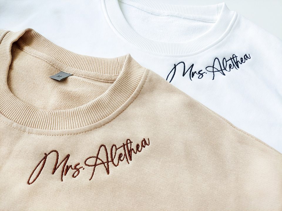 Custom Neckline Mrs. Embroidered Sweatshirt, Name On Neckline,Future Mrs sweatshirt
