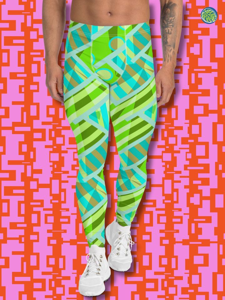 Mens Leggings Patterned Green 80s Memphis Harajuku | Festival Meggings