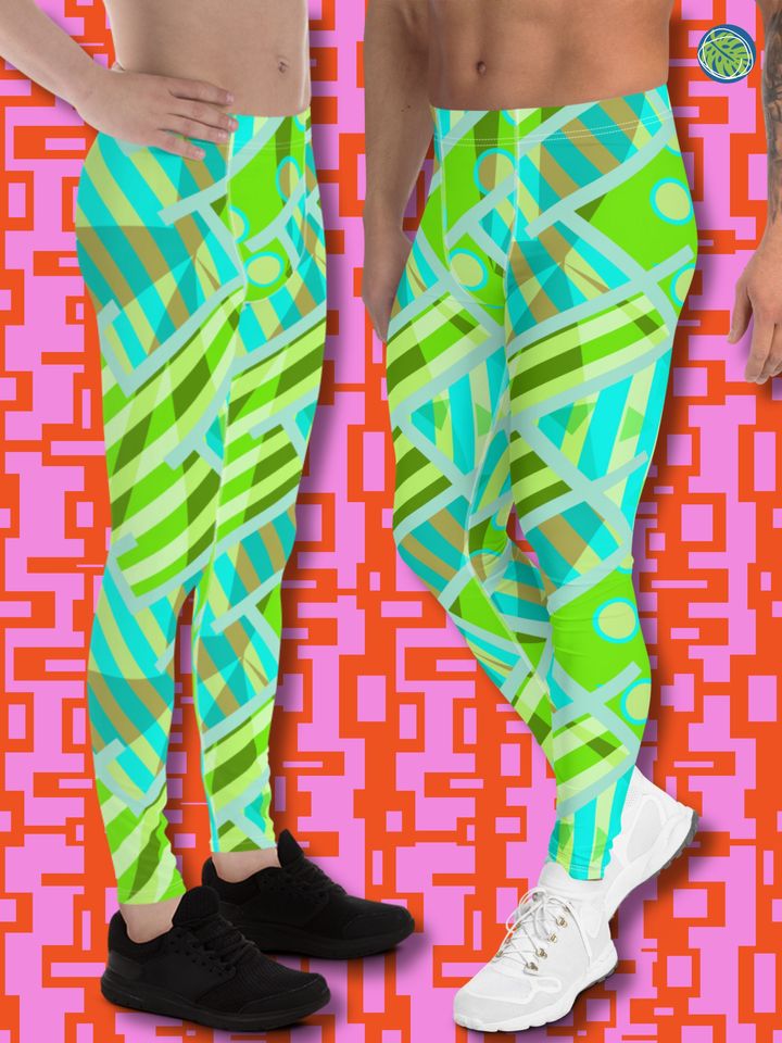 Mens Leggings Patterned Green 80s Memphis Harajuku | Festival Meggings