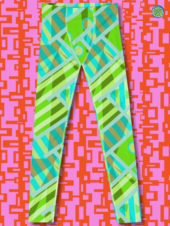 Mens Leggings Patterned Green 80s Memphis Harajuku | Festival Meggings