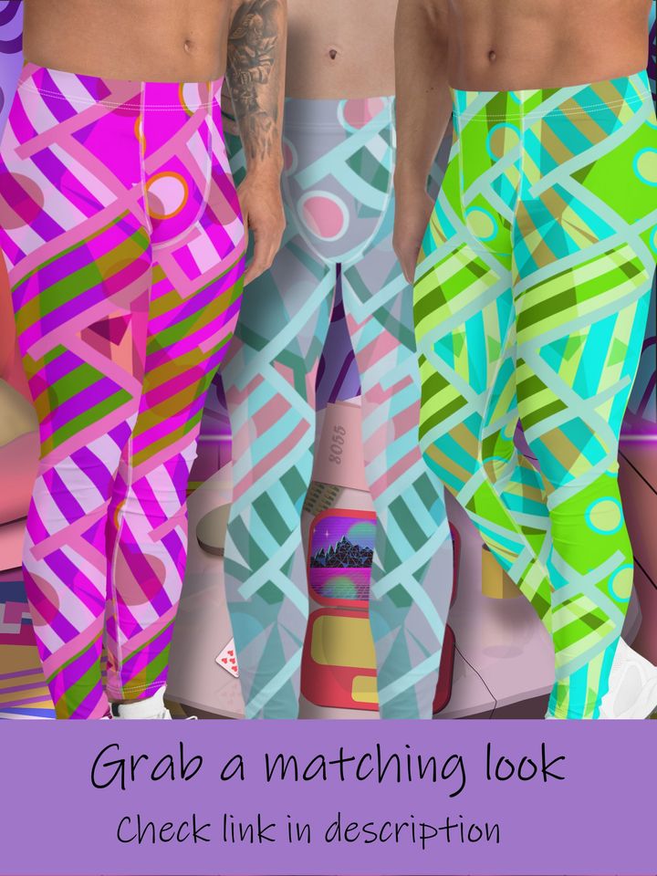 Mens Leggings Patterned Green 80s Memphis Harajuku | Festival Meggings