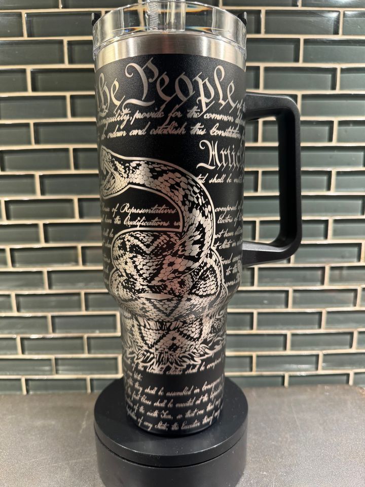 Dont Tread on Me / Snake themed Laser Engraved black 40oz Tumbler