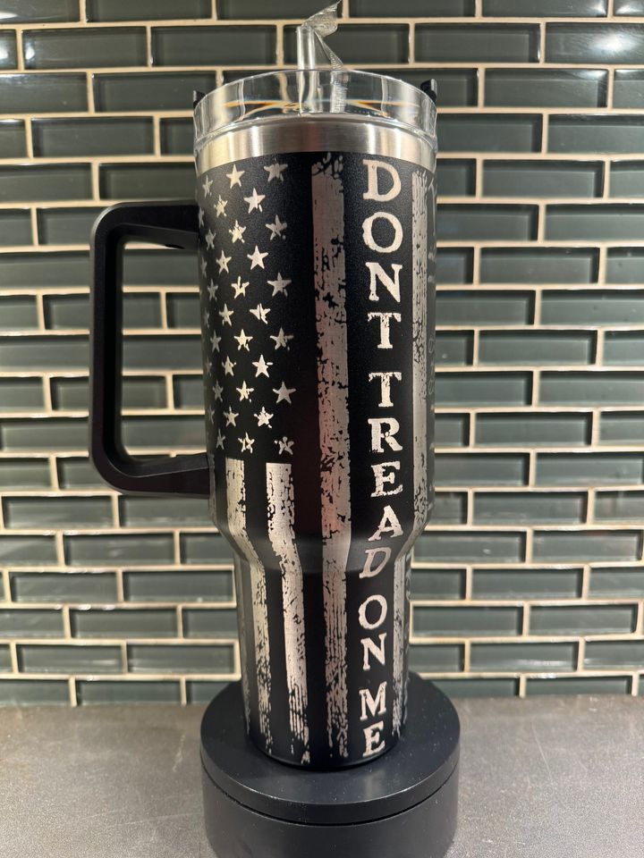 Dont Tread on Me / Snake themed Laser Engraved black 40oz Tumbler