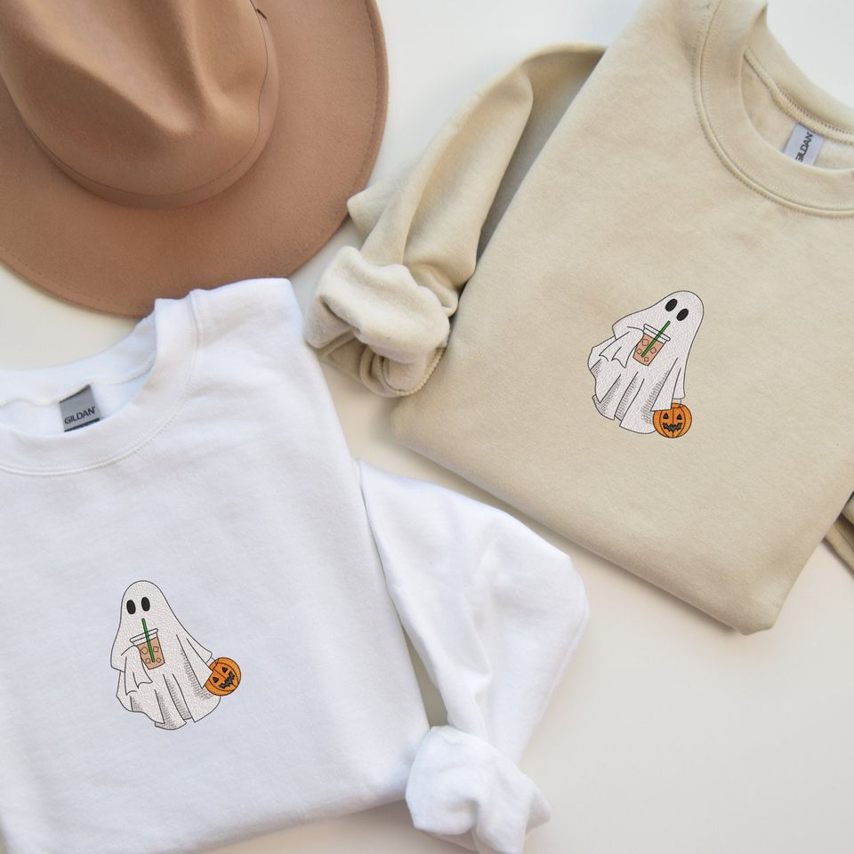 Spooky Ghost Embroidered Sweatshirt, Halloween Sweatshirt