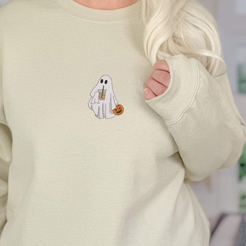 Spooky Ghost Embroidered Sweatshirt, Halloween Sweatshirt