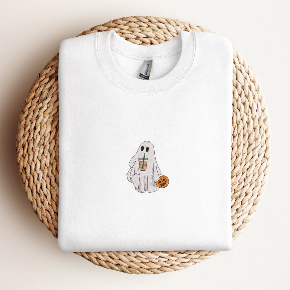Spooky Ghost Embroidered Sweatshirt, Halloween Sweatshirt