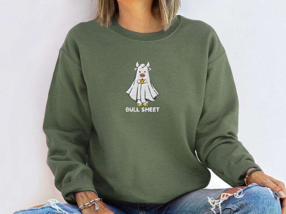 Funny Halloween Sweatshirt, Embroidered Spooky Season Sweatshirt