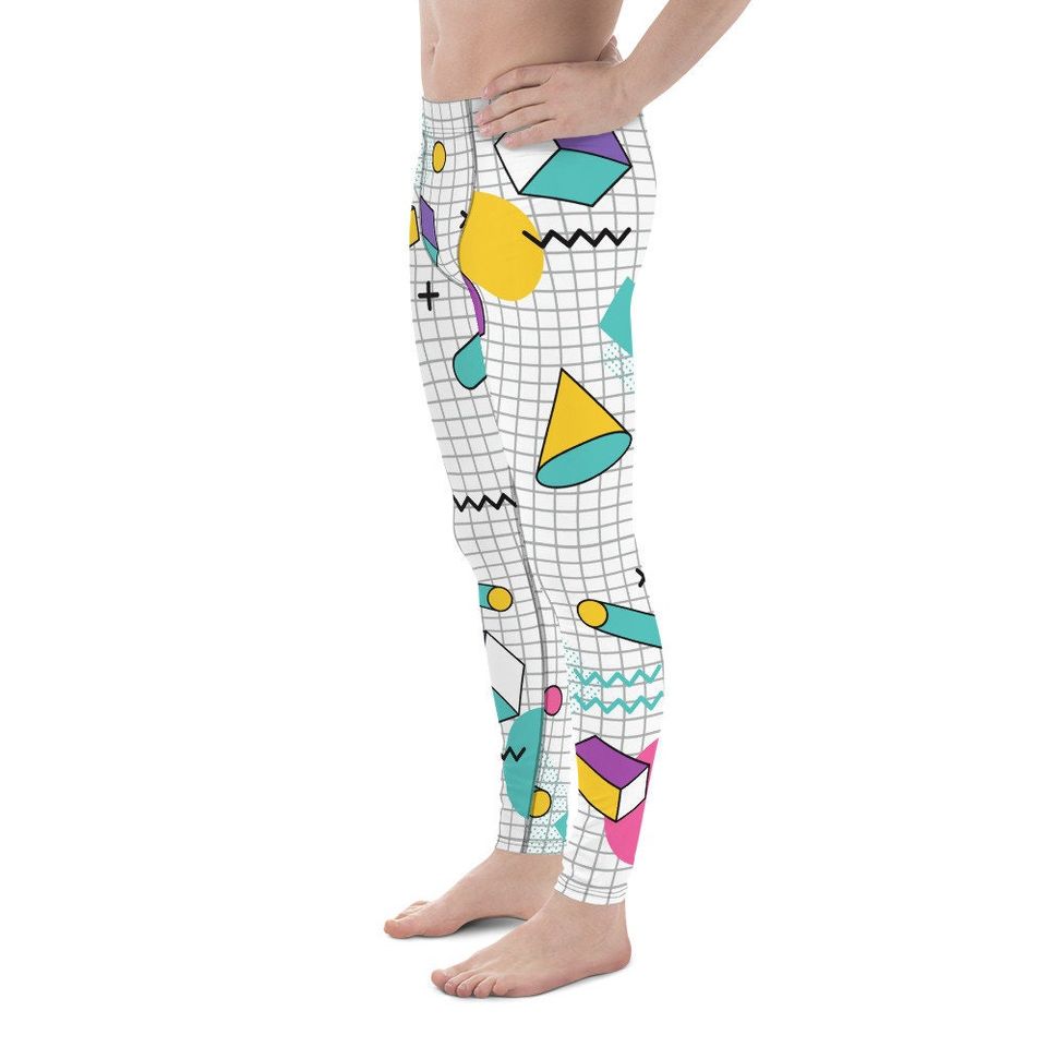 Funky 3D Geometric Grid Men's Leggings
