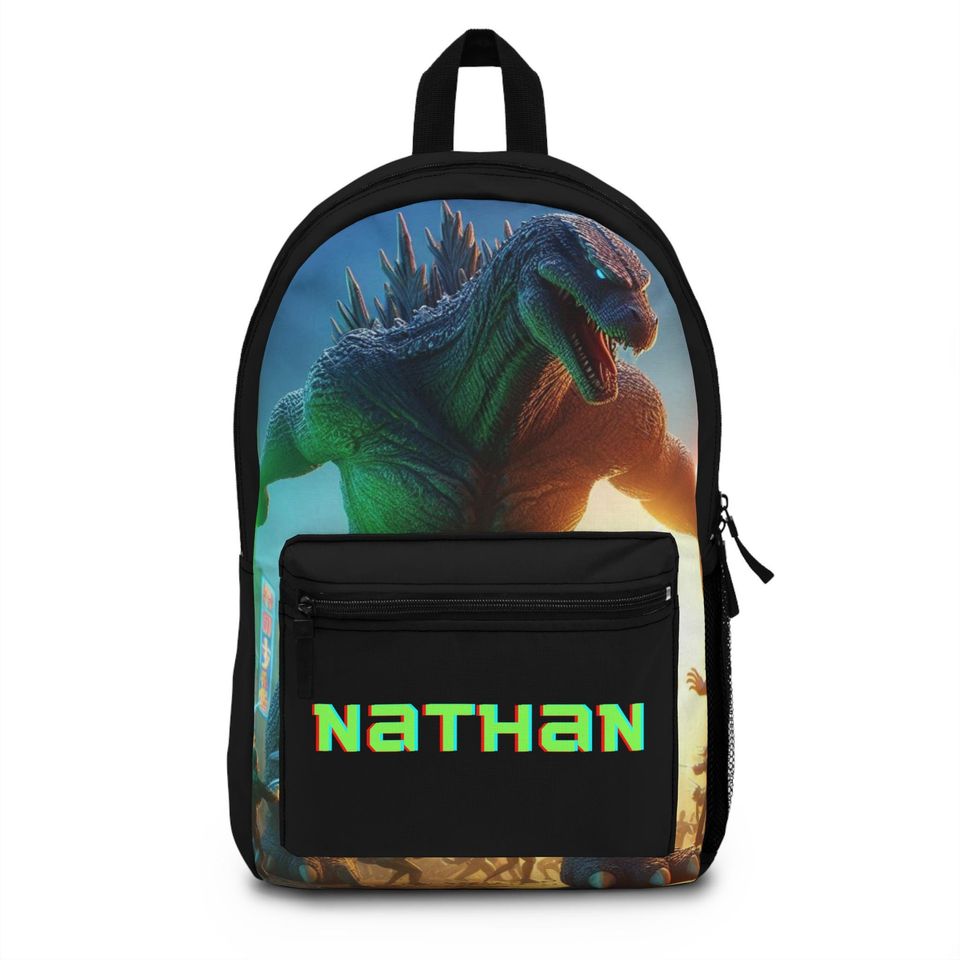 Personalized god zilla Backpack | Custom Name Hero Bookbag | Back to School Bookbag for Boys | Boys Backpack | Superhero Name Backpack