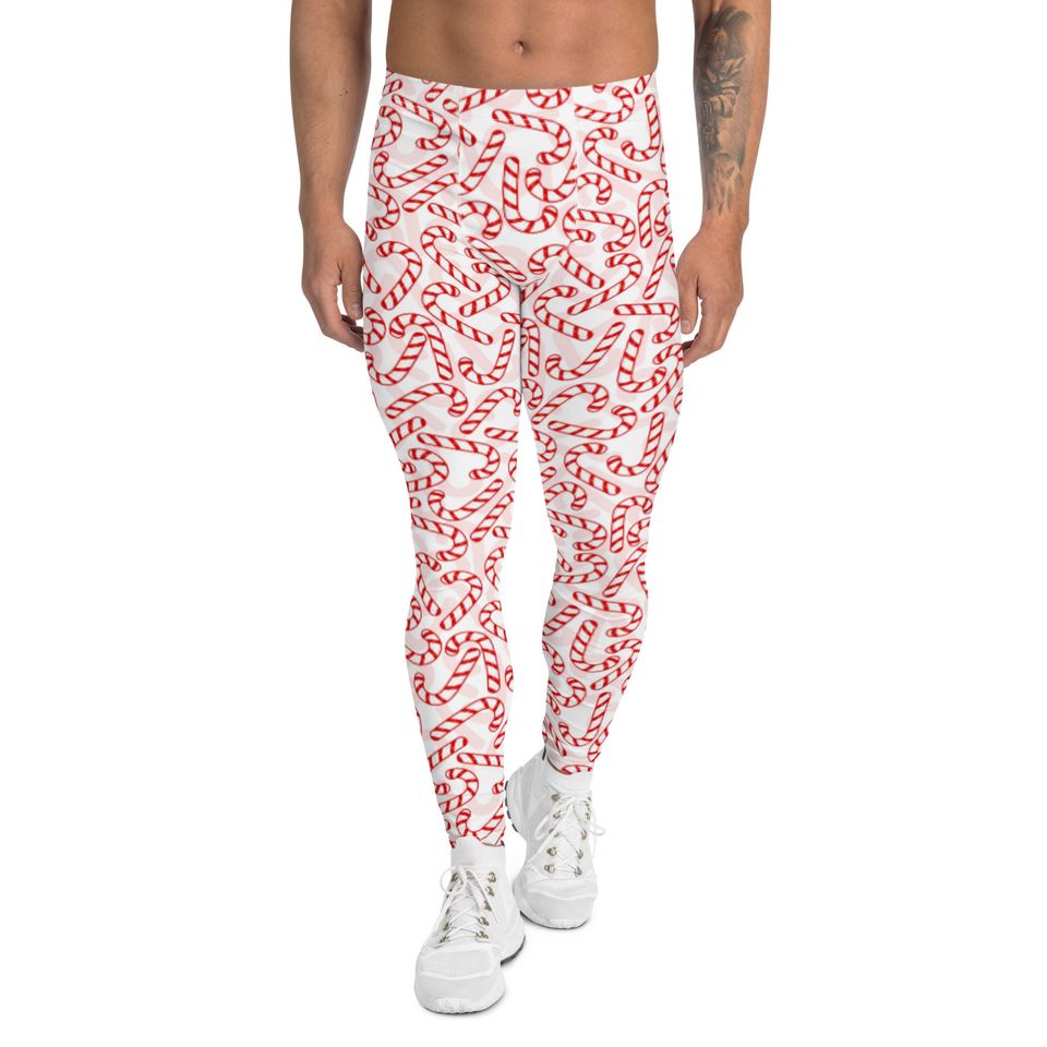 Men's Leggings, Ugly Christmas Sweater Candy Cane