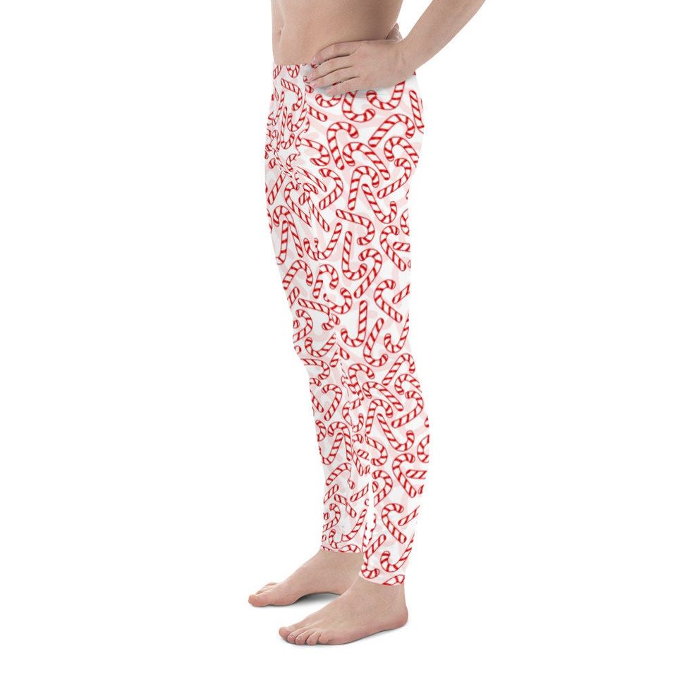 Men's Leggings, Ugly Christmas Sweater Candy Cane