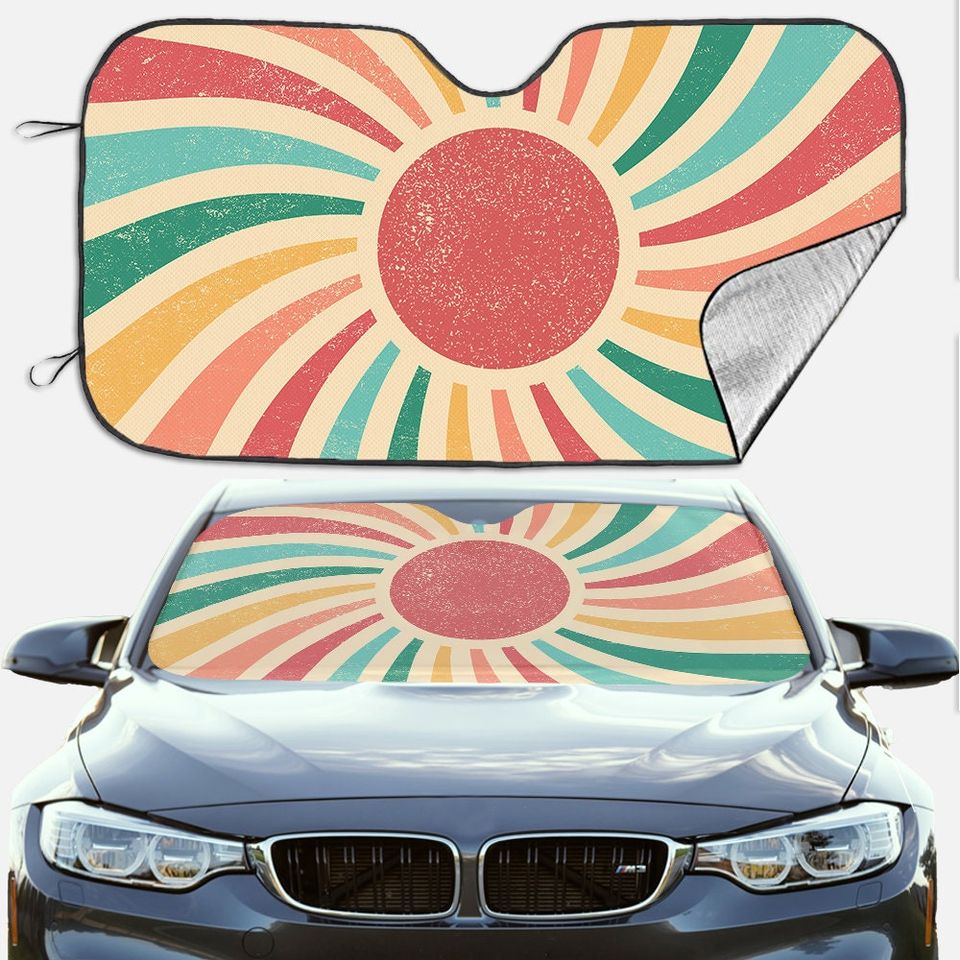 Bohemia Colorful stripes Car Windshield Sun Shade, Block UV Ray Sun Visor Protector Sunshade , Thickened Foldable Reflective Sun Visor