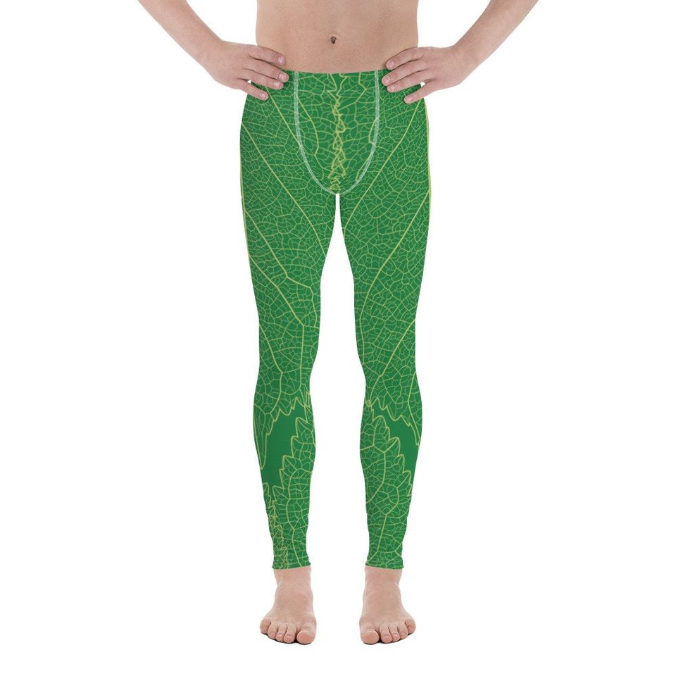 Green Leaf Print Men's Leggings / green leggings