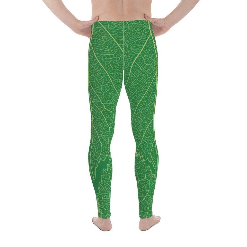 Green Leaf Print Men's Leggings / green leggings