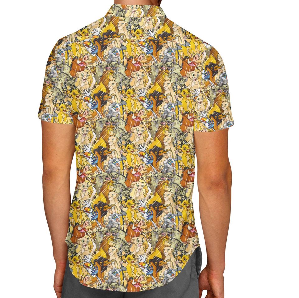 Lion King Sketched - Theme Park Inspired Men's Button Down Short-Sleeved Shirt