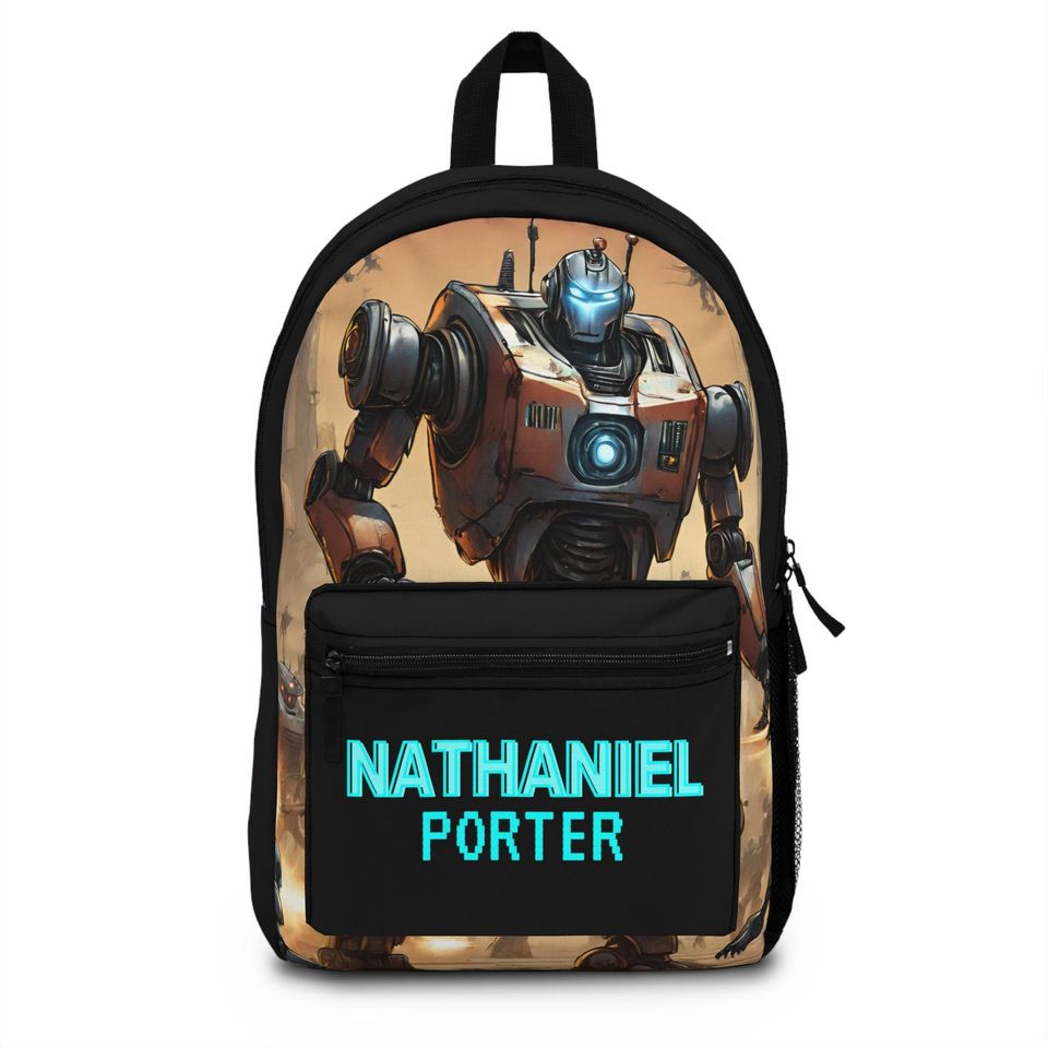 Personalized Robot Backpack | Custom Name Hero Bookbag | Back to School Bookbag for Boys | Boys Backpack | Superhero Name Backpack