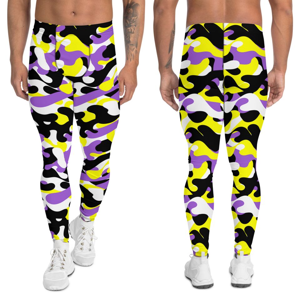 Nonbinary Camo Men's Leggings, Enby Camouflage Leggings