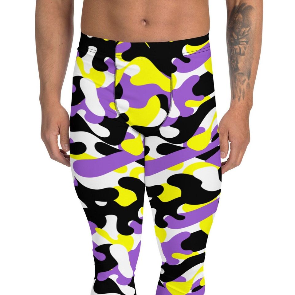 Nonbinary Camo Men's Leggings, Enby Camouflage Leggings