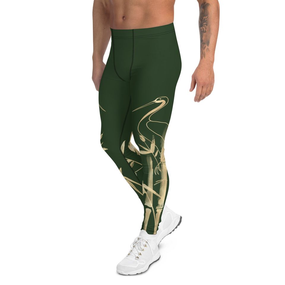 Men's Leggings  Gold Grane, Gold Bamboo Leaf, Myrtle Dark Green background