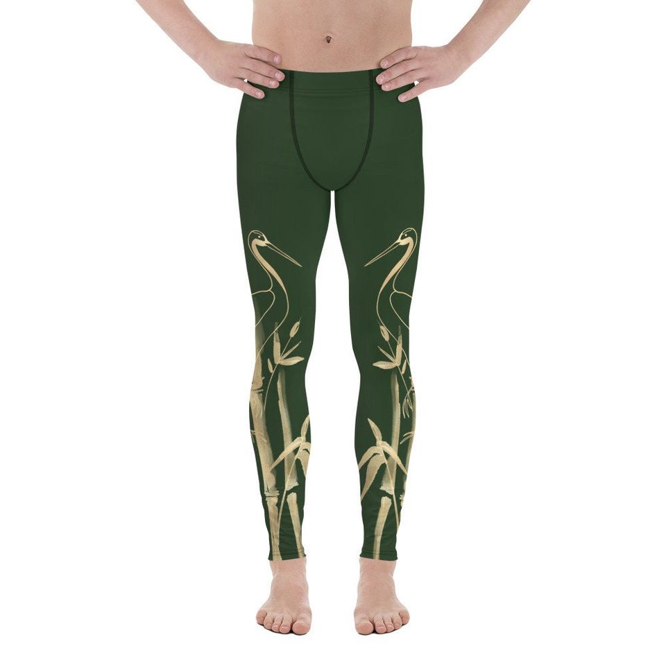 Men's Leggings  Gold Grane, Gold Bamboo Leaf, Myrtle Dark Green background