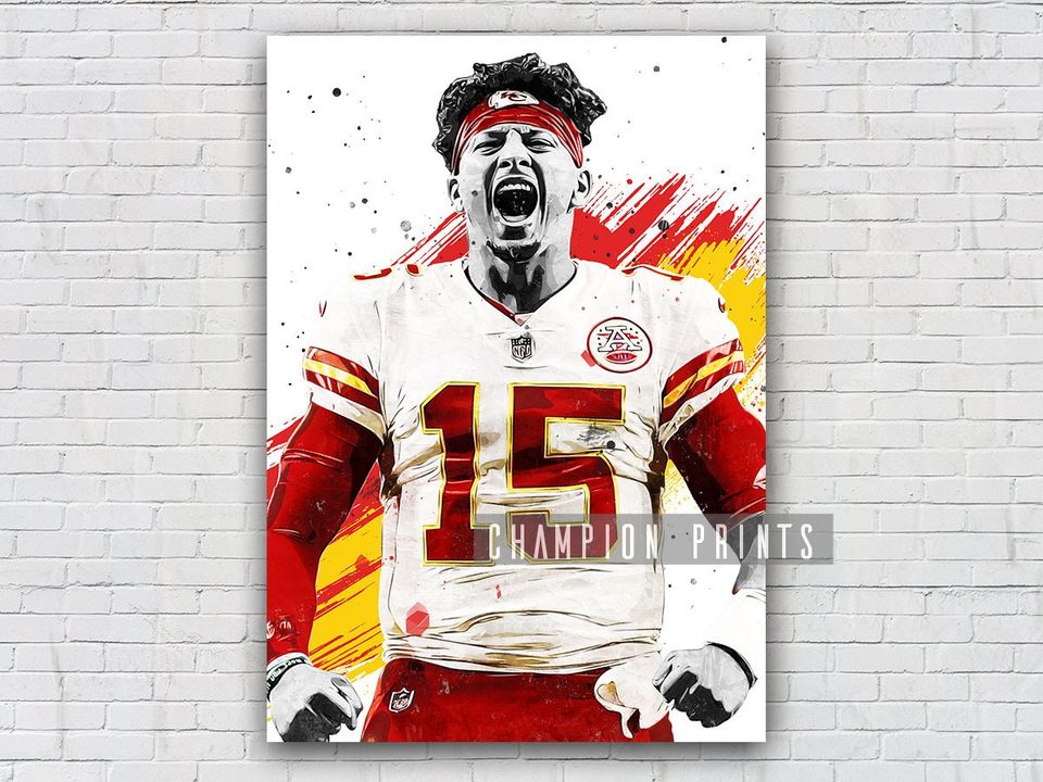 Patrick Mahomes Poster, Kansas City Chiefs Print, Kids gift, Gym, Man Cave Decoration, Basement, Boys Playroom Decor, Football Poster
