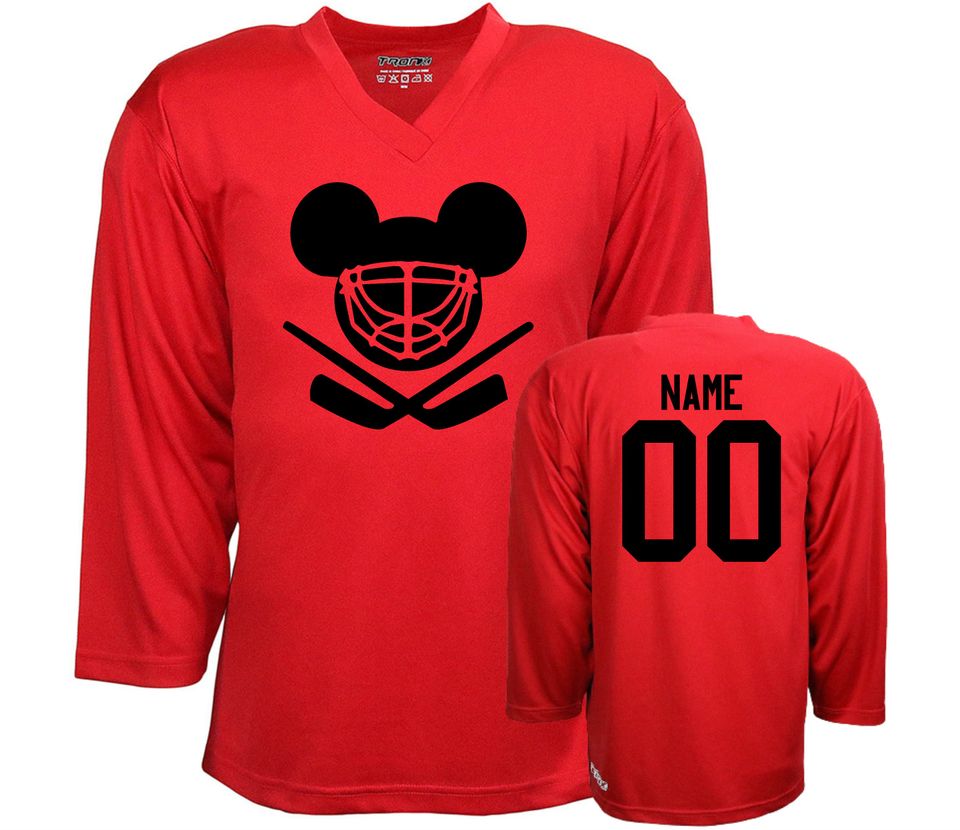 Customizable Mouse Ears Helmet Ice Hockey Jersey with Name and Number on the back
