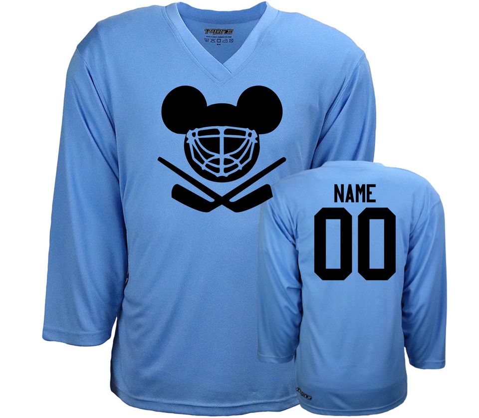 Customizable Mouse Ears Helmet Ice Hockey Jersey with Name and Number on the back