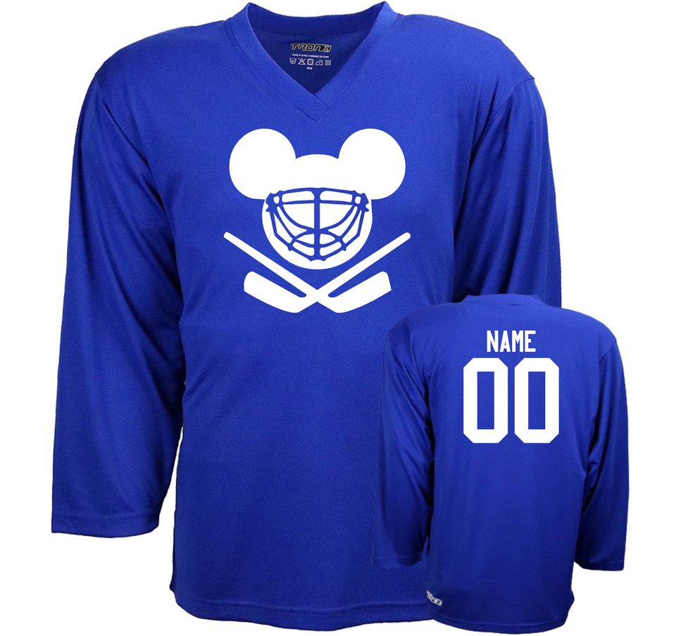 Customizable Mouse Ears Helmet Ice Hockey Jersey with Name and Number on the back