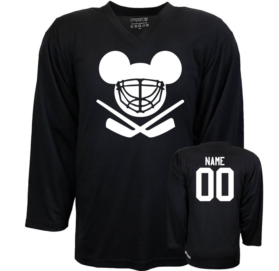 Customizable Mouse Ears Helmet Ice Hockey Jersey with Name and Number on the back
