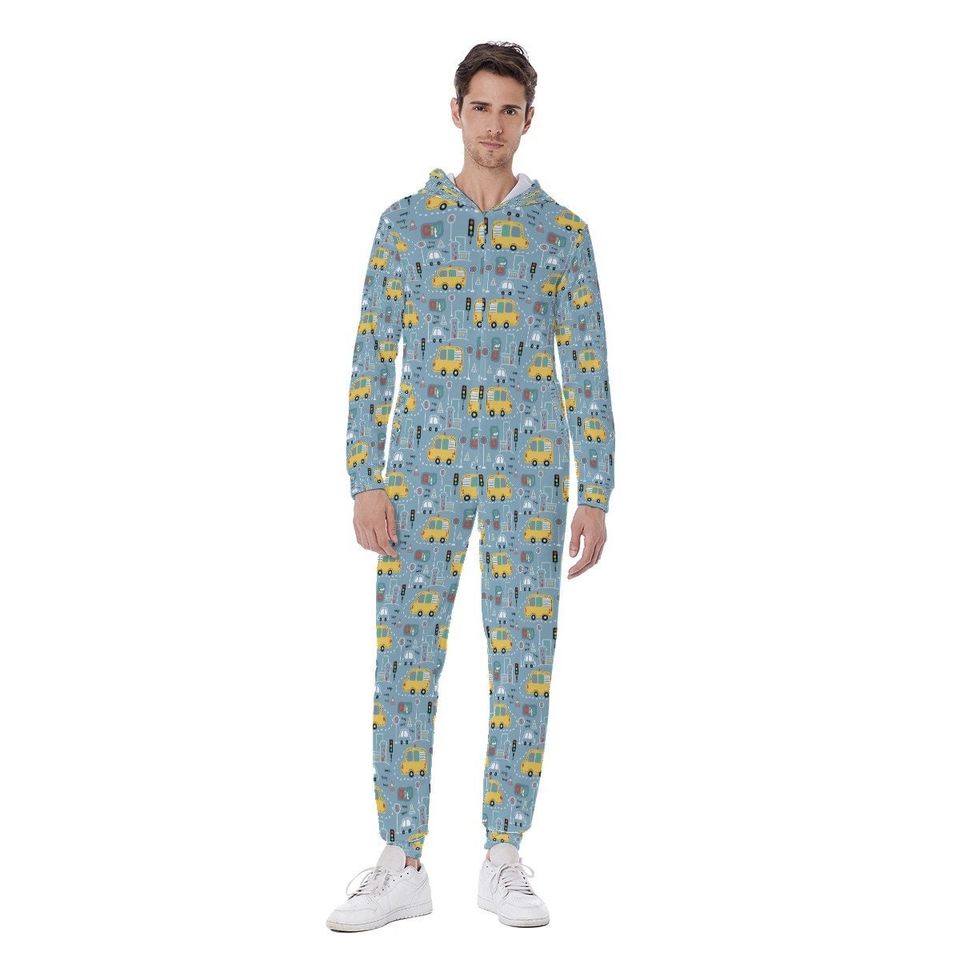 car Men's Hooded Jumpsuit, Pajamas Winter Warm