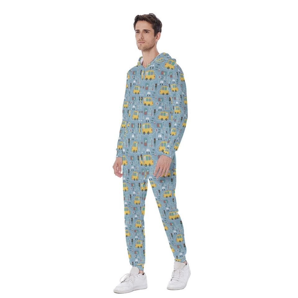 car Men's Hooded Jumpsuit, Pajamas Winter Warm