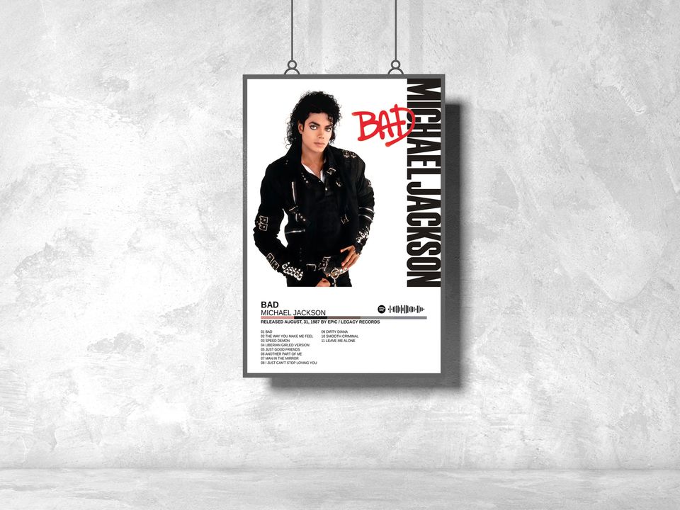MICHAEL JACKSON / Bad / Digital printable, album cover, poster, home decor, gift idea