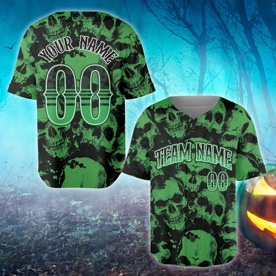 Personalized Skull Halloween Baseball Jersey, Custom Name Spooky Season Jersey