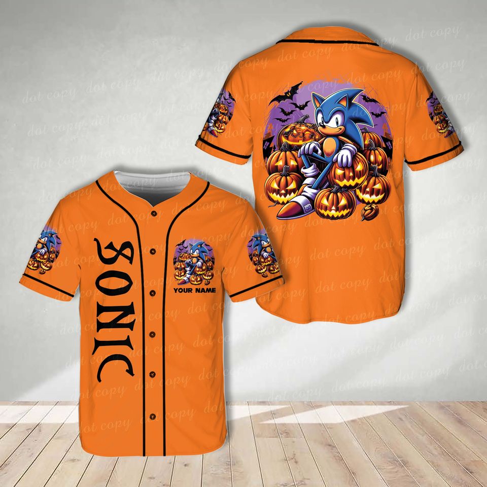 Custom Sonic the Hedgehogg Halloween Baseball Jersey Personalized Sonic Shirt