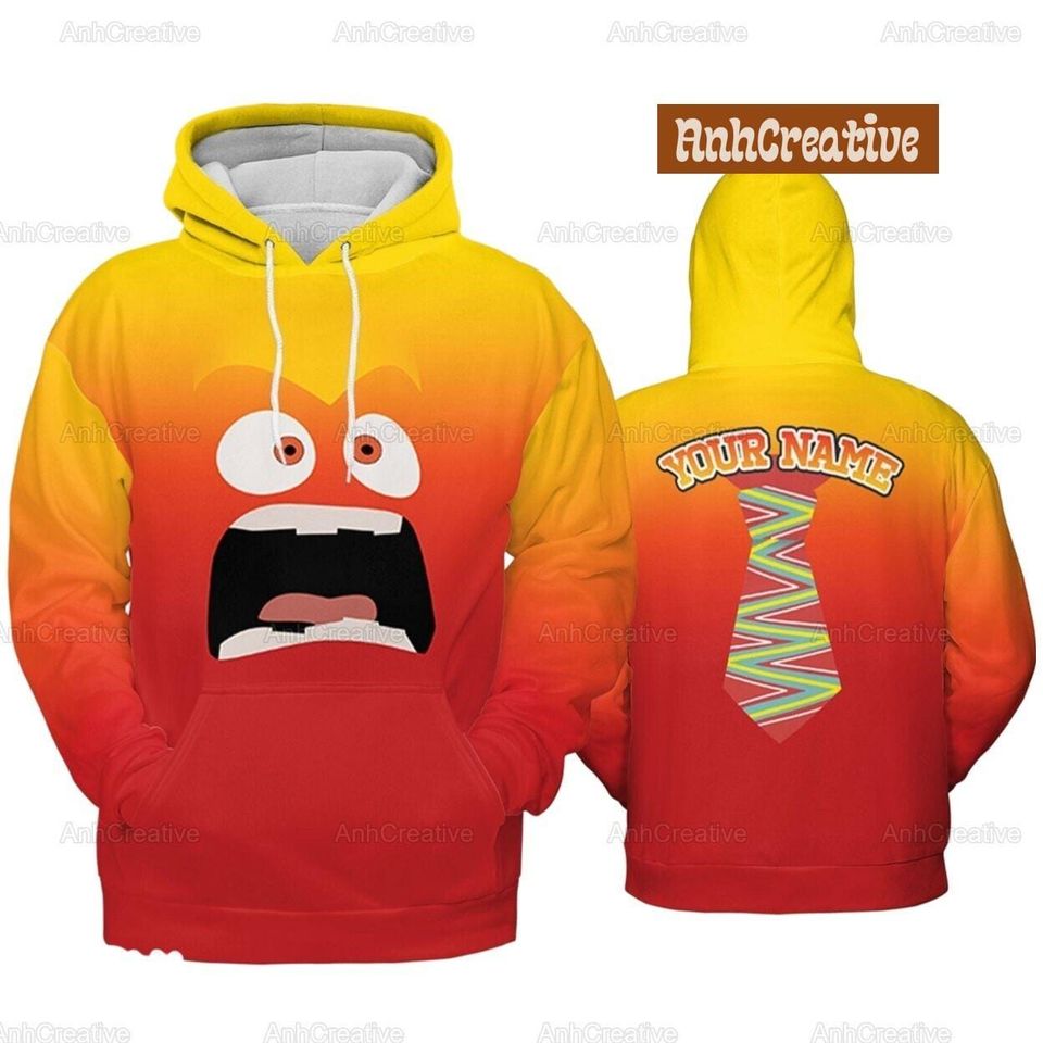Disney Inside Out Anger Hoodie, Inside Out Aesthetic 3D Hoodie