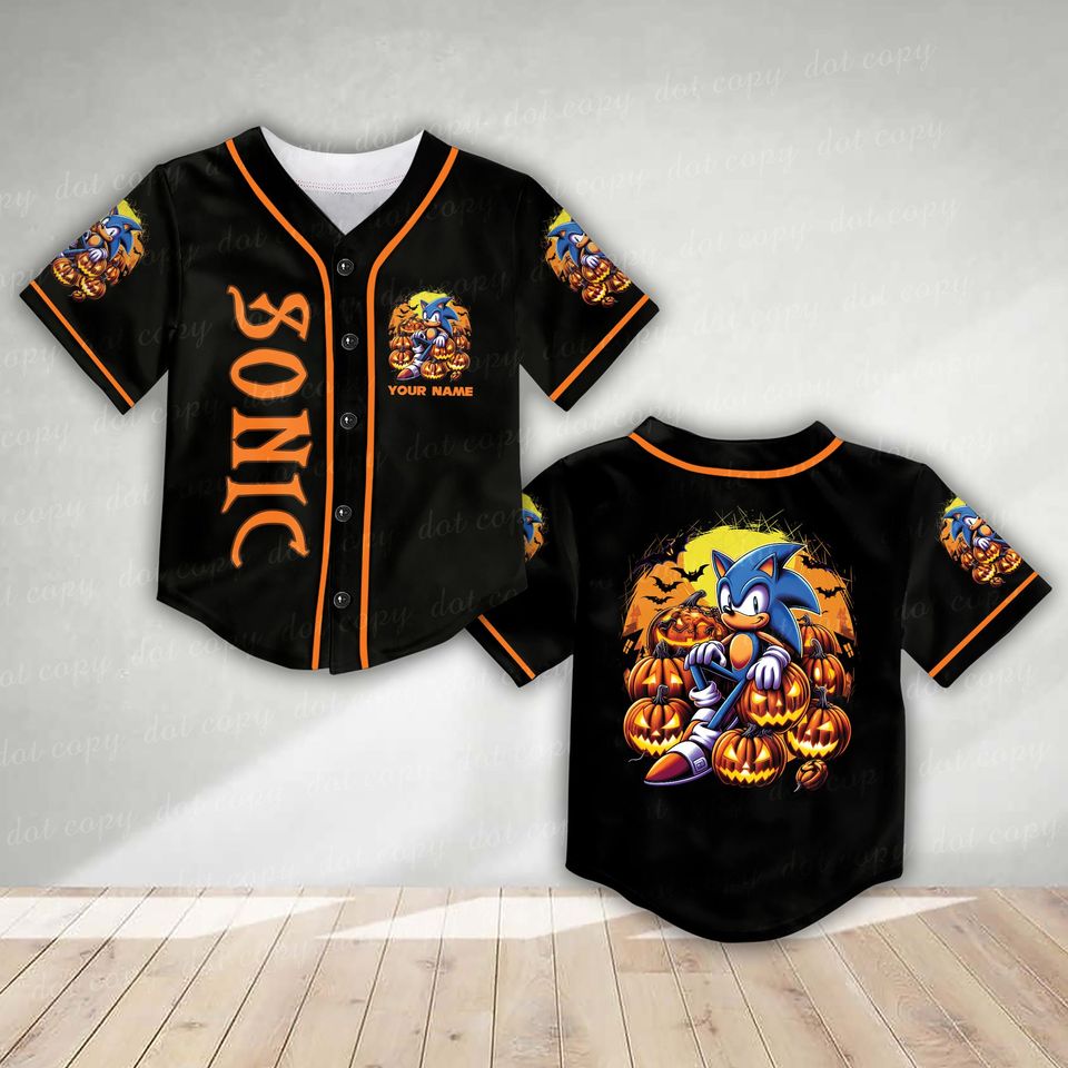 Custom Sonic the Hedgehogg Halloween Baseball Jersey Personalized Sonic Shirt