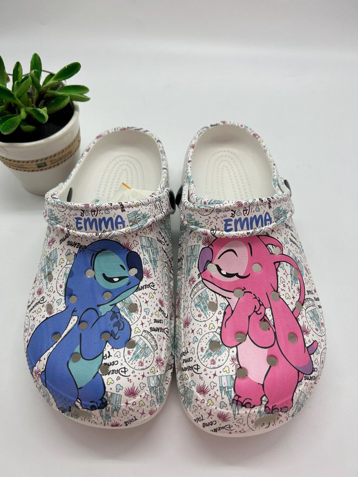 Custom Name Stitch and Angel Clogs Shoes, Stitch Summer Shoes,Stitch Sandals