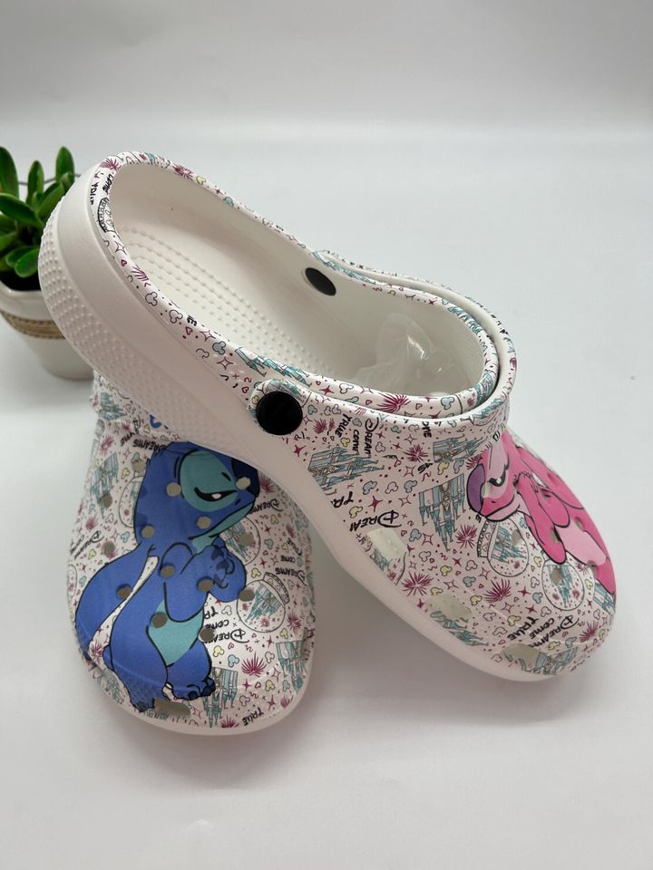Custom Name Stitch and Angel Clogs Shoes, Stitch Summer Shoes,Stitch Sandals