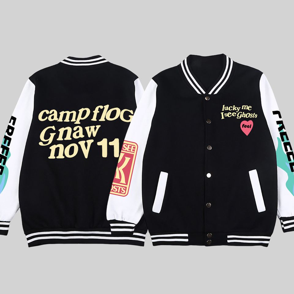 Kanye West Jacket For Men Hip Hop Street Baseball Uniform, Lucky Me I See Ghosts Fashion Print y2k Coat Warm Oversized Jackets